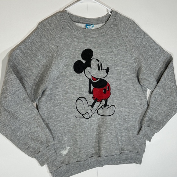 Vintage 80s Mickey Mouse Sweatshirt Classic Gray Adult Sz Large Walt Disney READ - Picture 5 of 14